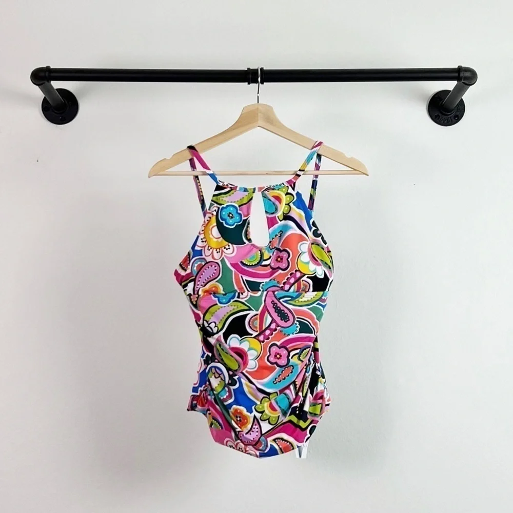 NWT Bleu Rod Beattie Go For Bold High Neck Underwire Tankini Top